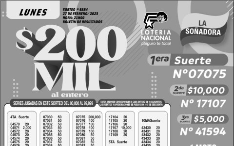 BOLETIN LOTERIA 6884, LUNES 27 DE FEBRERO-2023