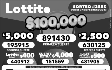 BOLETIN LOTTO 2883, LUNES 27 DE FEBRERO 2023