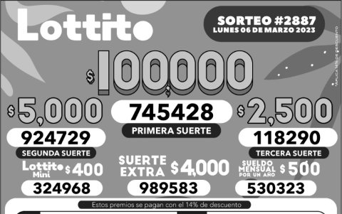 BOLETIN LOTTO 2887, LUNES 6 DE MARZO 2023
