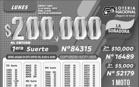 BOLETIN LOTERIA 6891, LUNES 13 DE MARZO 2023