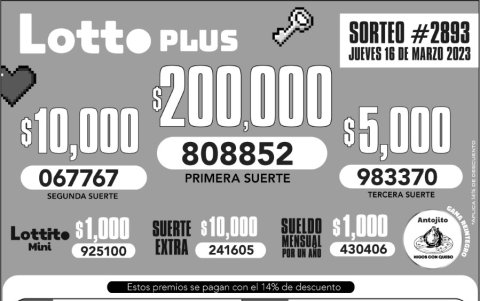 BOLETIN LOTTO 2893, JUEVES 16 DE MARZO 2023