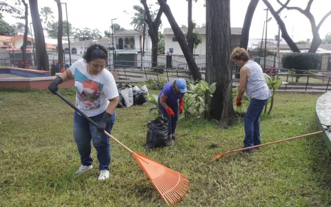 Un grupo de vecinos y socios del Comité Los Ceibos decidió limpiar el parque con sus propias recursos