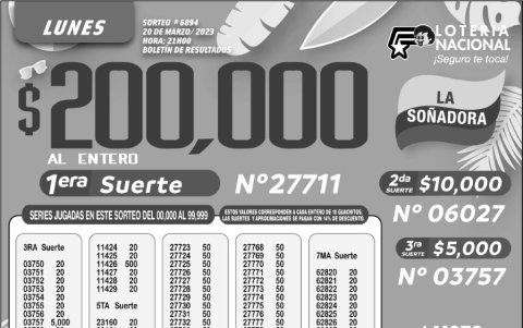 BOLETIN LOTERIA 6894 , lunes 20 DE MARZO- 2023
BOLETIN LOTERIA 6894 , lunes 20 DE MARZO- 2023