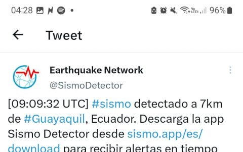 Captura de la alerta que también fue enviada a Twitter.