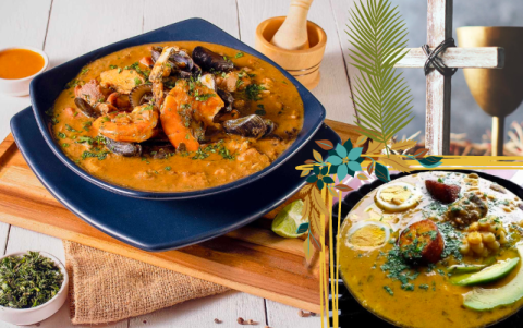 Fanesca de mariscos (a la izq.), y Fanesca de pescado picudo (a la derecha).