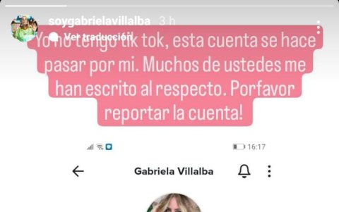 Captura de pantalla de las historias de Gaby Villalba