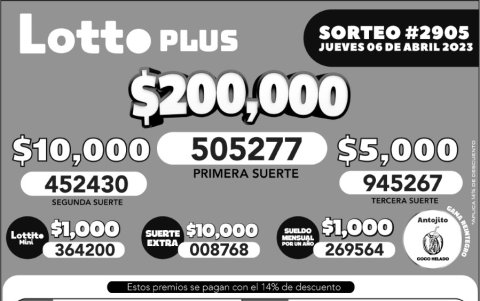 BOLETIN LOTTO 2905, JUEVES 6 DE ABRIL 2023