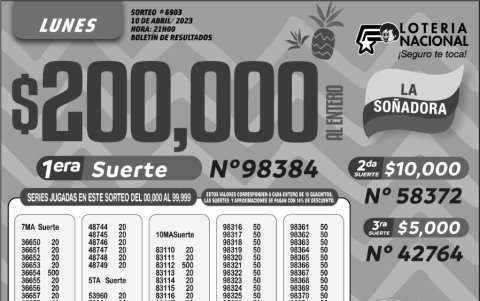 BOLETIN LOTERIA 6903, LUNES 10 DE ABRIL 2023