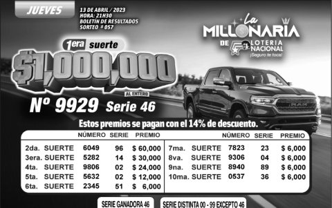 BOLETIN LA MILLONARIA 057, JUEVES 13 DE ABRIL 2023