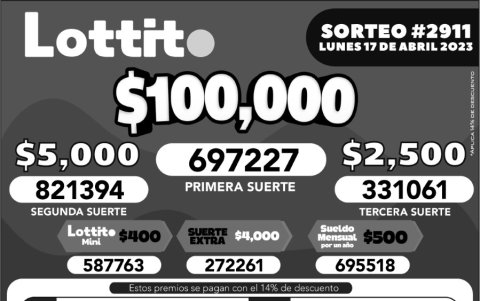 BOLETIN LOTTO 2911, LUNES 17 DE ABRIL 2023