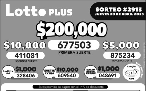 BOLETIN LOTTO 2913, JUEVES 20 DE ABRIL 2023