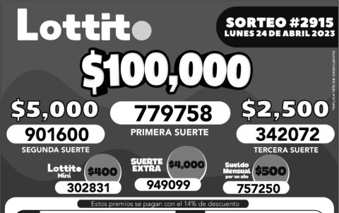 BOLETIN LOTTO 2915, LUNES 24 DE ABRIL_ 2023

BOLETIN LOTTO 2915, LUNES 24 DE ABRIL_ 2023

BOLETIN LOTTO 2915, LUNES 24 DE ABRIL_ 2023