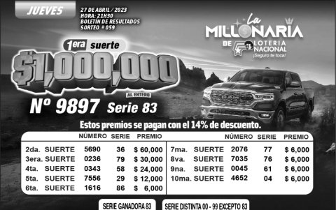 BOLETIN LA MILLONARIA 059, JUEVES 27 DE ABRIL 2023