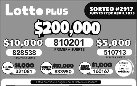 BOLETIN LOTTO 2917, JUEVES 27 DE ABRIL 2023