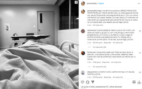 Publicación de Instagram de la persona que acusa a Sergio Yonfá.