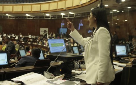 Asambleísta Viviana Veloz, interpelant, durante su intervención en el juicio político.