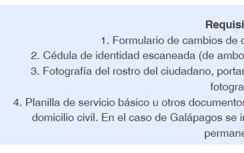 Captura de pantalla de la página del CNE con los requisitos para hacer el cambio de domicilio electoral virtual