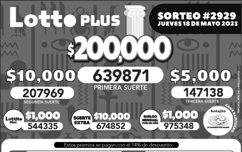 BOLETIN LOTTO 2929, JUEVES 18 DE MAYO 2023