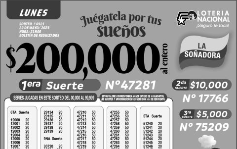 BOLETIN LOTERIA 6921, LUNES 22 DE MAYO 2023