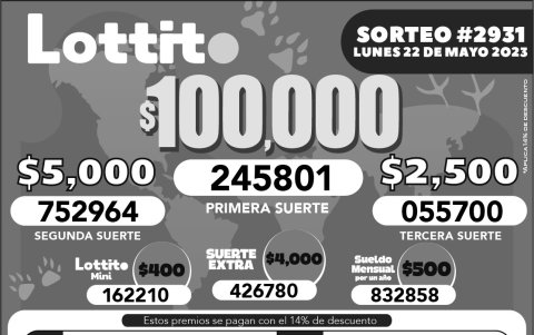 BOLETIN LOTTO 2931, LUNES 22 DE MAYO 2023
