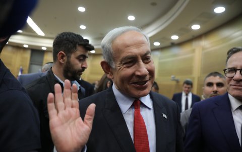 El primer ministro israelí, Benjamin Netanyahu, durante una reunión de la coalición antes de la votación del presupuesto en la Knesset, el parlamento israelí en Jerusalén, el 23 de mayo de 2023