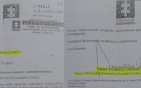 Carta de la fiscal Conejo para el exfiscal Eduardo Montealegre, en la que advertía no hacer cambio de fiscal investigador en el caso Balda.