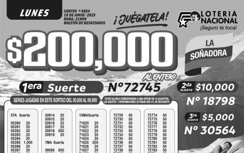 BOLETIN LOTERIA 6934, LUNES 19 JUNIO 2023