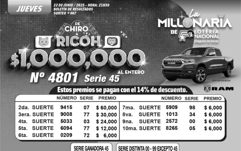 BOLETIN LA MILLONARIA 067, JUEVES 22 DE JUNIO 2023