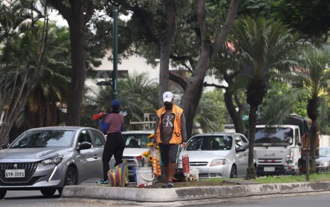 Los parterres y las aceras de Urdesa son tomadas por los informales a todas horas.