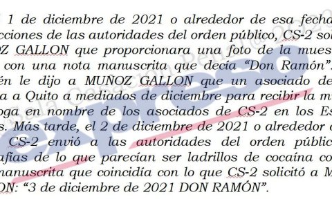 El documento de la Corte Suprema de Justicia muestra que Cao se comunicó con agentes encubiertos que se hicieron pasar por enlaces narcos en EE. UU.