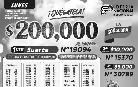 BOLETIN LOTERIA 6937, LUNES 26 DE JUNIO 2023
