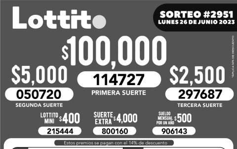 BOLETIN LOTTO 2951, LUNES 26 DE JUNIO 2023