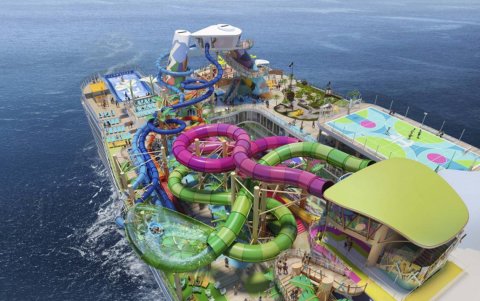 Los toboganes del parque acuático que ofrece el Icon of the Seas.