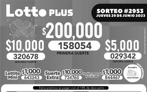 BOLETIN LOTTO 2953,JUEVES 29 DE JUNIO 2023