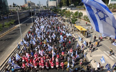 Continúan el 18 de julio de 2023 las protestas masivas en Israel contra el plan del gobierno de reforma judicial