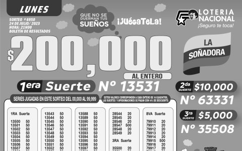 BOLETIN LOTERIA 6950, LUNES 24 DE JULIO 2023