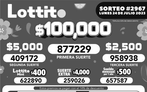 BOLETIN LOTTO 2967 LUNES 24 DE JULIO 2023