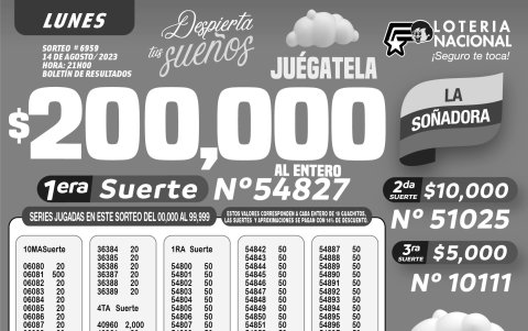 BOLETIN LOTERIA 6959, LUNES 14 DE AGOSTO 2023