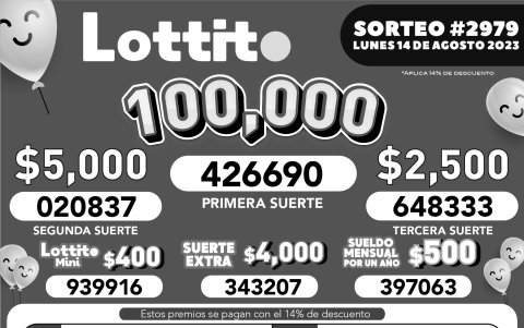 BOLETIN LOTTO 2979, LUNES 14 DE AGOSTO 2023