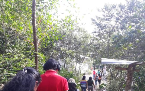 Excursión. Un grupo de turistas recorre uno de los senderos internos del jardín, habitado por fauna y flora silvestre.