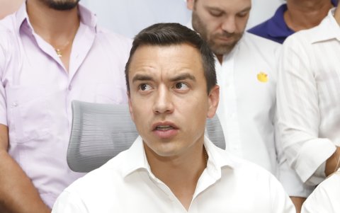 El candidato Daniel Noboa en una rueda de prensa, el 20 de agosto pasado.