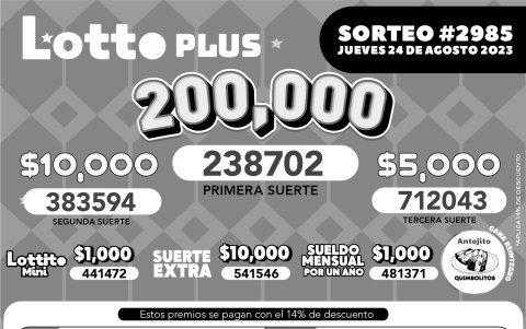 BOLETIN LOTTO 2985, JUEVES 24 DE AGOSTO 2023