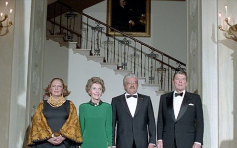 María Eugenia Cordovez, Nancy Reagan, León Febres-Cordero y Ronald Reagan.