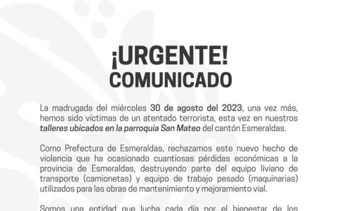 Comunicado de la Prefectura de Esmeraldas.