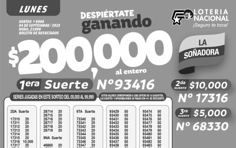 BOLETIN LOTERIA 6968, LUNES 04 DE SEPTIEMBRE 2023