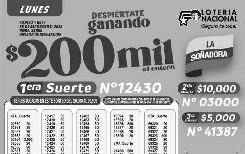 BOLETIN LOTERIA 6977 - LUNES  25 DE SEPTIEMBRE 2023