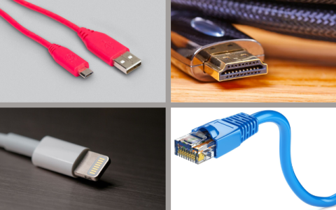 En la parte superior están los USB y HDMI. En la parte inferior se encuentran el cable lightning y Ethernet.