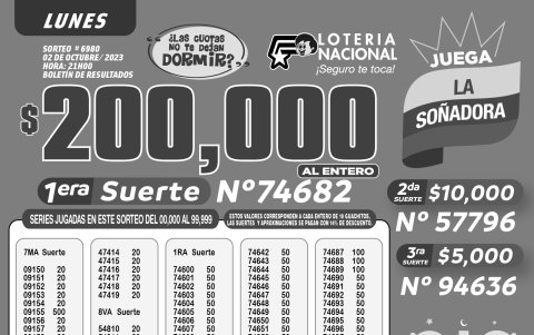 BOLETIN LOTERIA 6980 , LUNES 02 DE OCTUBRE 2023