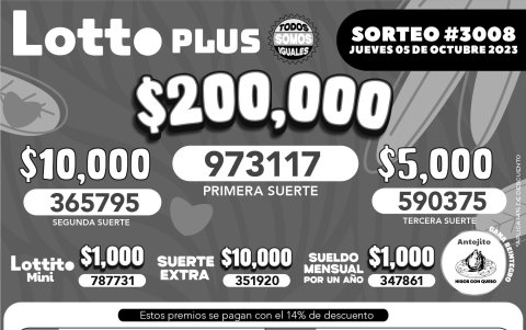BOLETIN LOTTO 3008 - JUEVES 05 DE OCTUBRE 2023