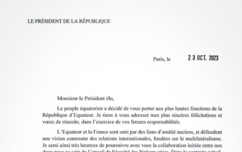 Carta de Emmanuel Macron a Daniel Noboa.